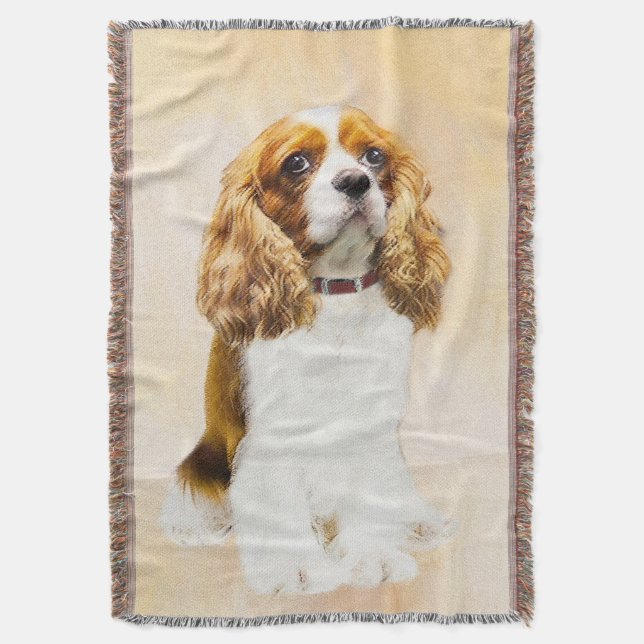 Cavalier King Charles Spaniel Original Painting Throw Blanket (Front Vertical)