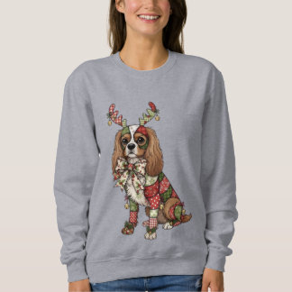 Cavalier King Charles Spaniel Patchwork Christmas Sweatshirt