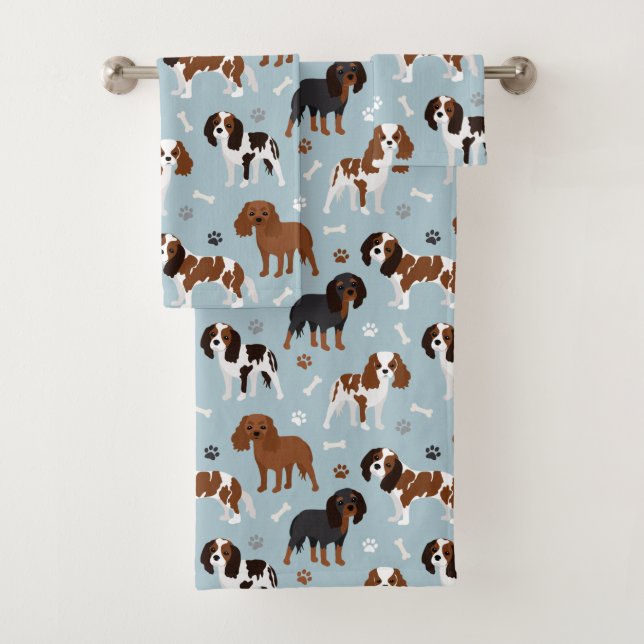 Cavalier King Charles Spaniel Paws and Bones Bath Towel Set (Insitu)