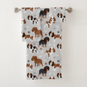 Cavalier King Charles Spaniel Paws and Bones Bath Towel Set