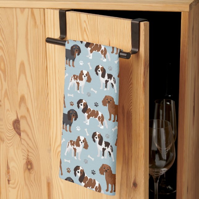 Cavalier King Charles Spaniel Paws and Bones Kitchen Towel (Thirds Fold)