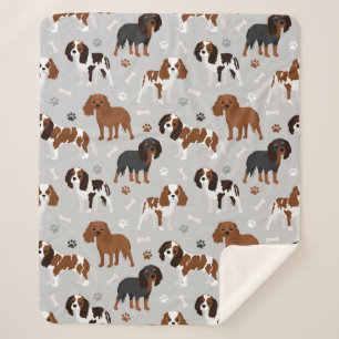 Cavalier King Charles Spaniel Paws and Bones Sherpa Blanket