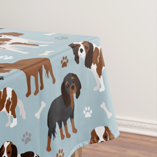Cavalier King Charles Spaniel Paws and Bones Tablecloth (In Situ)