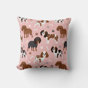 Cavalier King Charles Spaniel Paws and Bones Throw Pillow
