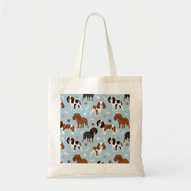 Cavalier King Charles Spaniel Paws and Bones Tote Bag (Front)