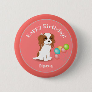 Cavalier King Charles Spaniel Pink Happy Birthday 2 Inch Round Button