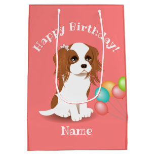Cavalier King Charles Spaniel Pink Happy Birthday Medium Gift Bag