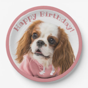 Cavalier King Charles Spaniel Pink Happy Birthday Paper Plate