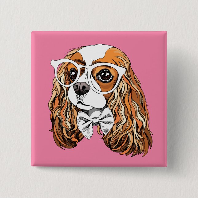 Cavalier King Charles Spaniel Portrait 2 Inch Square Button (Front)