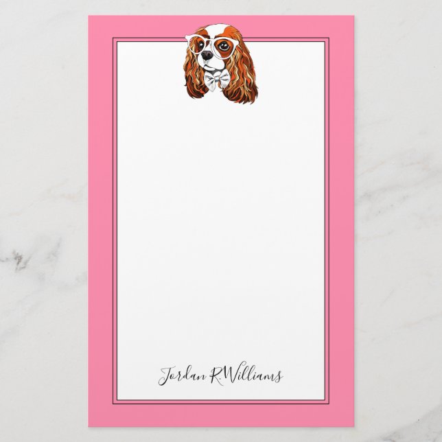 Cavalier King Charles Spaniel Portrait | Add Name Stationery (Front)