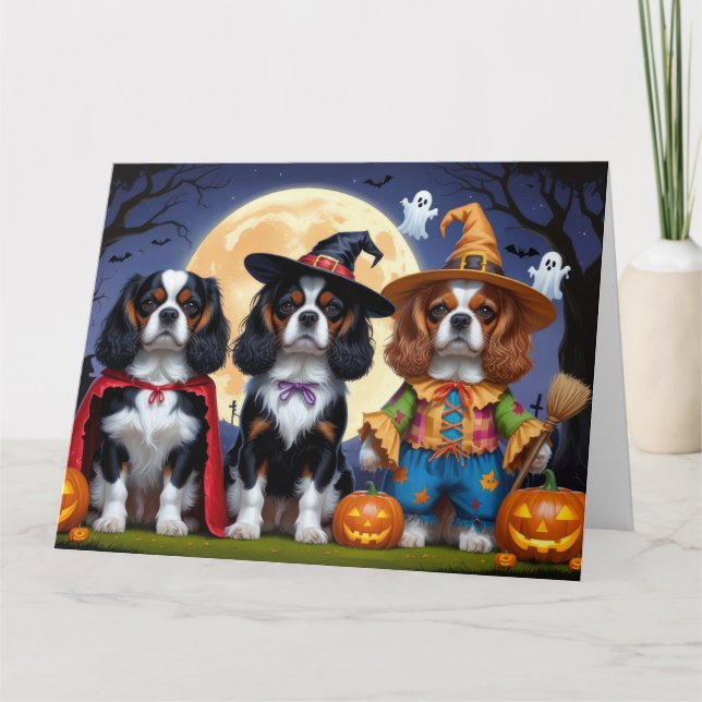 Cavalier King Charles Spaniel  Pumpkin Halloween Card (Front)