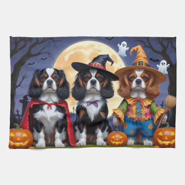 Cavalier King Charles Spaniel  Pumpkin Halloween Kitchen Towel (Horizontal)