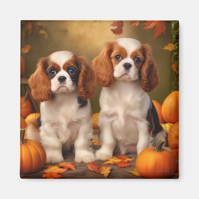Cavalier King Charles Spaniel Puppy Autumn Pumpkin Magnet (Front)
