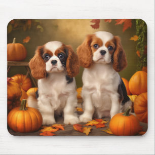 Cavalier King Charles Spaniel Puppy Autumn Pumpkin Mouse Pad