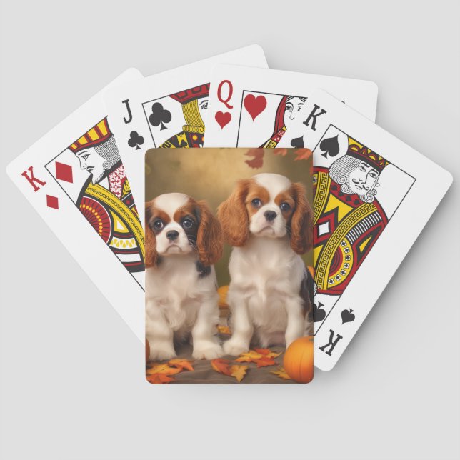 Cavalier King Charles Spaniel Puppy Autumn Pumpkin Playing Cards (Back)