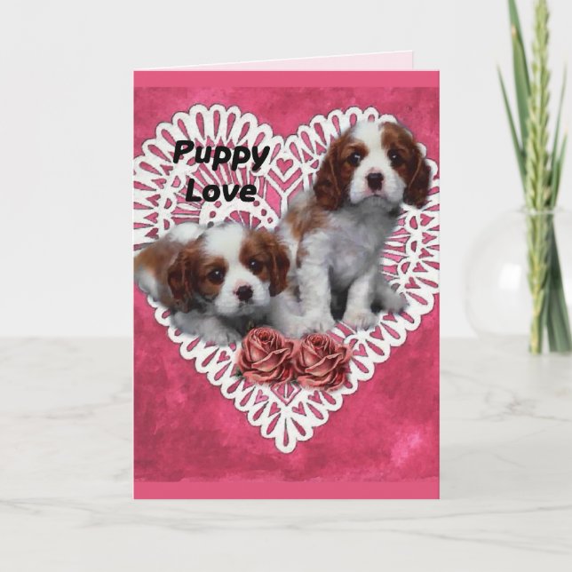 Cavalier King Charles Spaniel Puppy Love Holiday Card (Front)