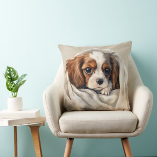 CAVALIER KING CHARLES SPANIEL PUPPY UNDER BLANKET THROW PILLOW