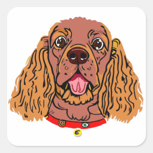 cavalier king charles spaniel ruby cartoon square sticker