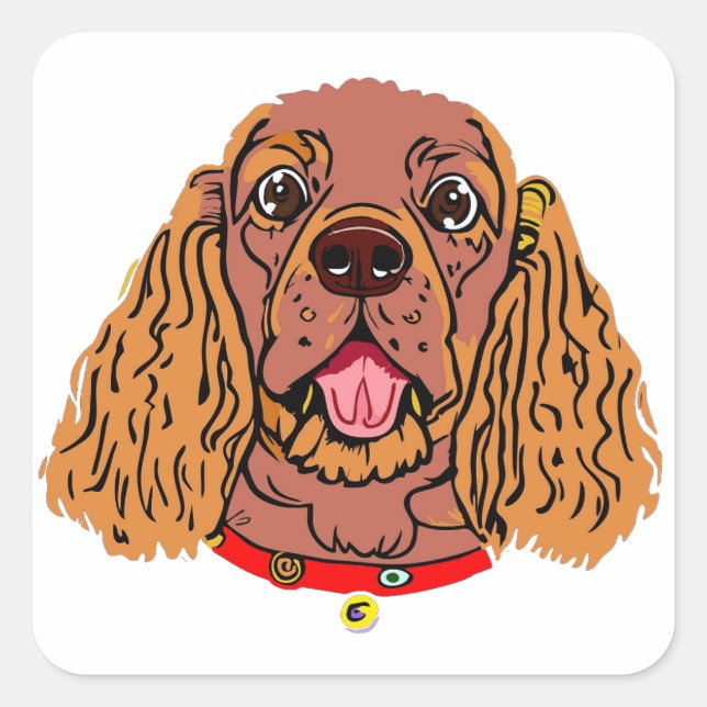 cavalier king charles spaniel ruby cartoon square sticker (Front)