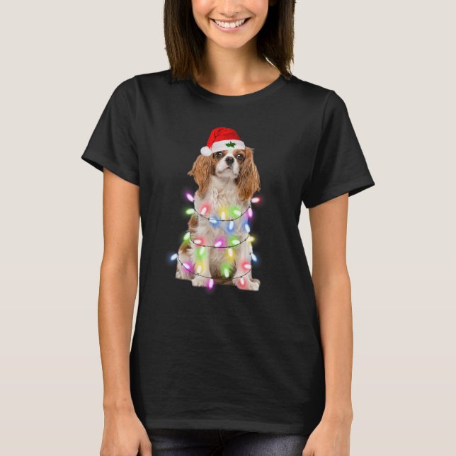 Cavalier King Charles Spaniel Santa Christmas Ligh T-Shirt (Front)