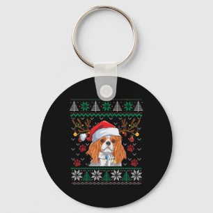 Cavalier King Charles Spaniel Santa Ugly Sweater L Keychain