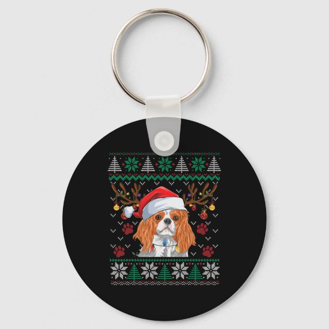 Cavalier King Charles Spaniel Santa Ugly Sweater L Keychain (Front)