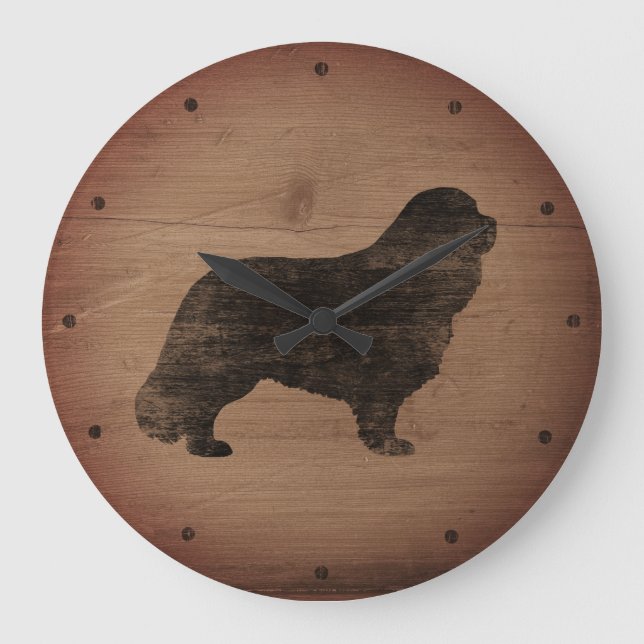 Cavalier King Charles Spaniel Silhouette Rustic Large Clock (Front)