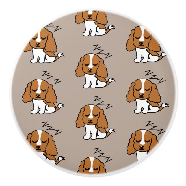 Cavalier King Charles Spaniel Sleeping Dog ZZZ Pet Ceramic Knob (Front)