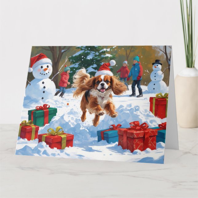 Cavalier King Charles Spaniel Snow with Christmas  Card (Front)