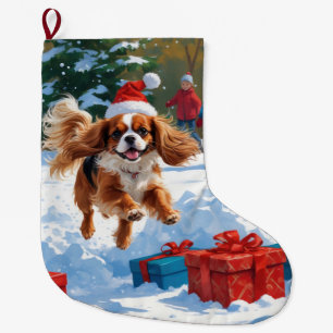 Cavalier King Charles Spaniel Snow with Christmas  Large Christmas Stocking