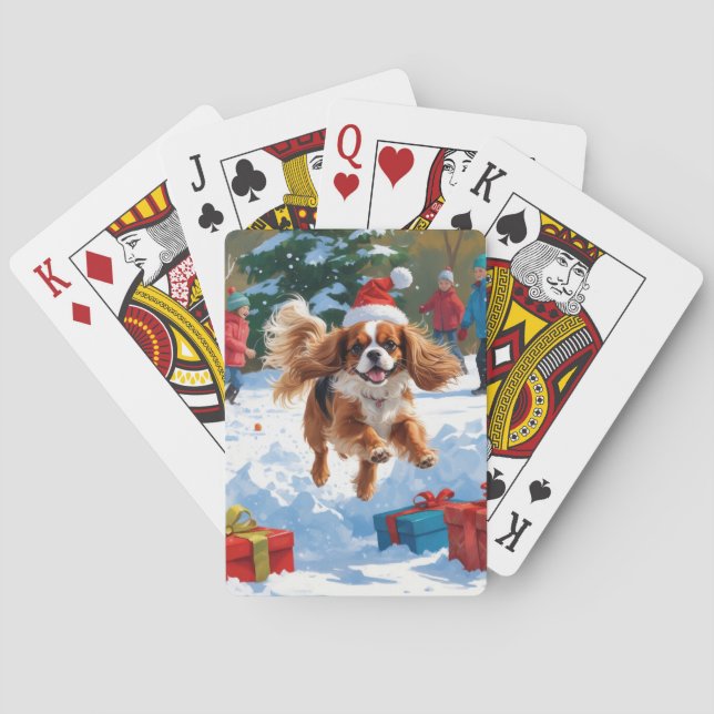 Cavalier King Charles Spaniel Snow with Christmas  Playing Cards (Back)