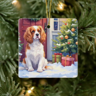 Cavalier King Charles Spaniel Snowy Christmas Ceramic Ornament