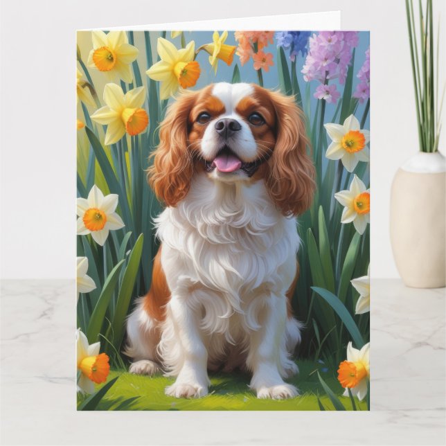 Cavalier King Charles Spaniel Spring Flowers  Card (Front)