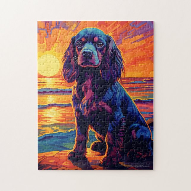 Cavalier King Charles Spaniel Sunset / Sunrise Jigsaw Puzzle (Vertical)