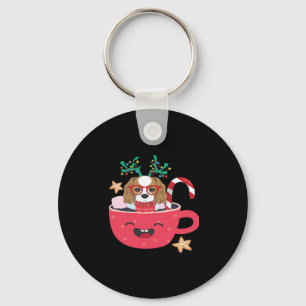 Cavalier King Charles Spaniel Teacup Xmas Holiday  Keychain