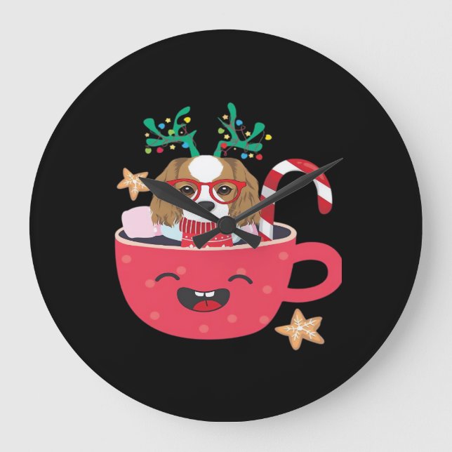 Cavalier King Charles Spaniel Teacup Xmas Holiday  Large Clock (Front)