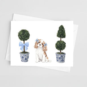 Cavalier King Charles Spaniel Topiary Watercolor Card