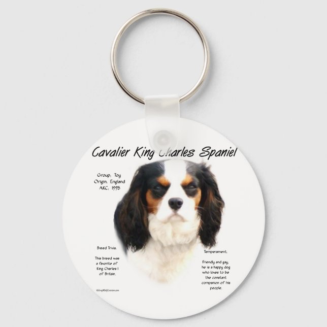 Cavalier King Charles Spaniel (tricolor) History Keychain (Front)