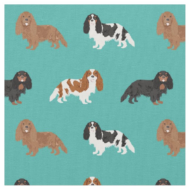 Cavalier King Charles Spaniel turquoise Fabric (Close Up)