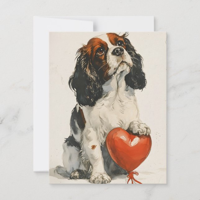 Cavalier King Charles Spaniel Valentine's day Holiday Card (Front)