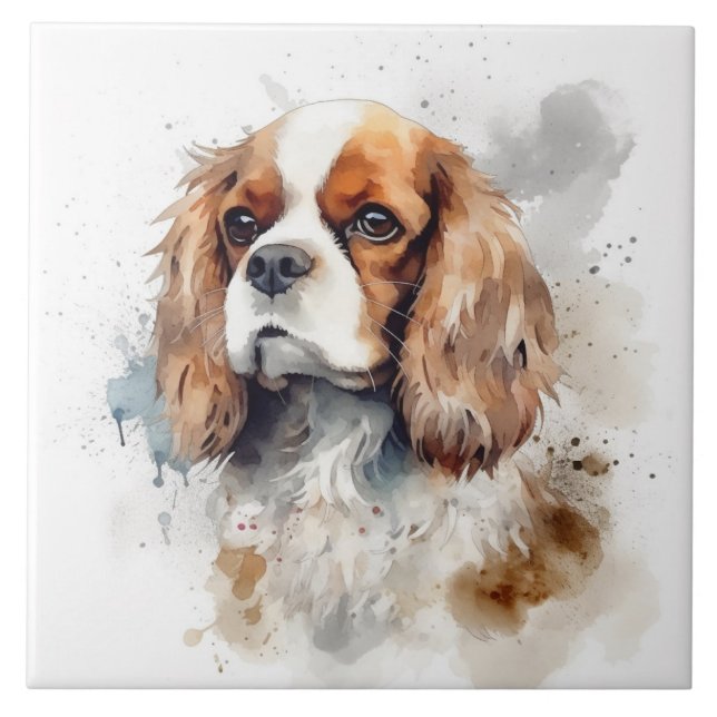 Cavalier King Charles Spaniel Watercolor Tile (Front)