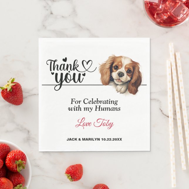 Cavalier King Charles Spaniel Wedding Thank You Napkin (Insitu)