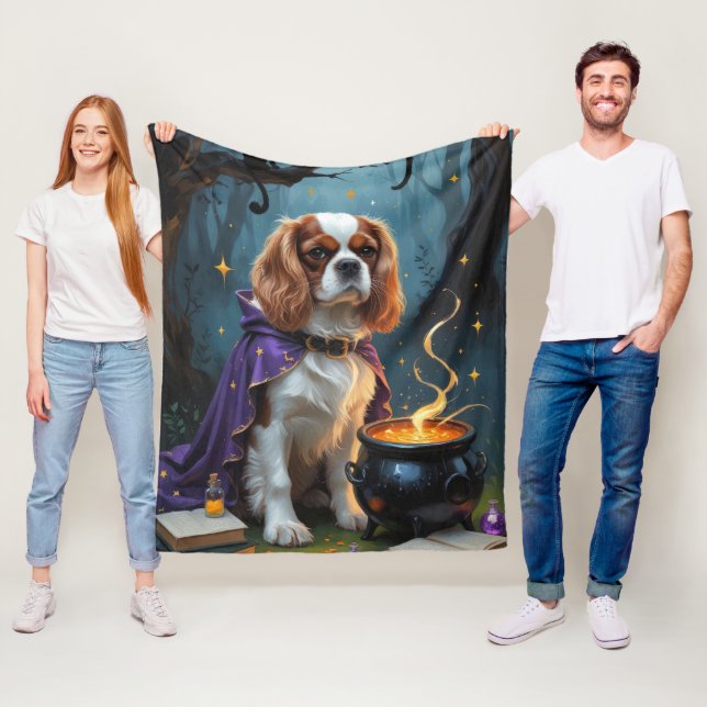 Cavalier King Charles Spaniel Whimsical Halloween  Fleece Blanket (In Situ)