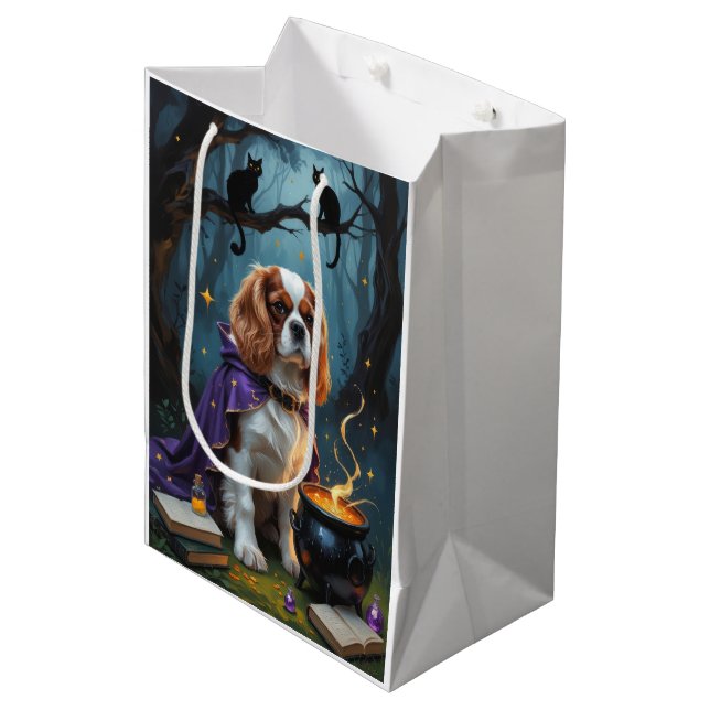 Cavalier King Charles Spaniel Whimsical Halloween  Medium Gift Bag (Front Angled)