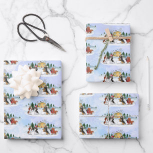 Cavalier King Charles Spaniel Winter Holiday Wrapping Paper Sheet