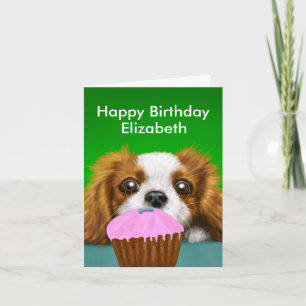 Cavalier King Charles Spaniel with Birthday Cake Card