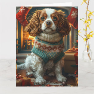 Cavalier King Charles Spaniel With Christmas Gifts Card