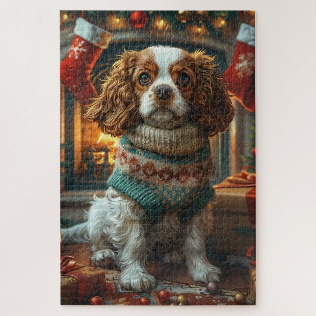 Cavalier King Charles Spaniel With Christmas Gifts Jigsaw Puzzle (Vertical)