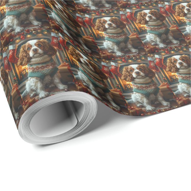 Cavalier King Charles Spaniel With Christmas Gifts Wrapping Paper (Roll Corner)