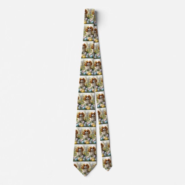 Cavalier King Charles Spaniel with Easter Eggs Tie (Front)